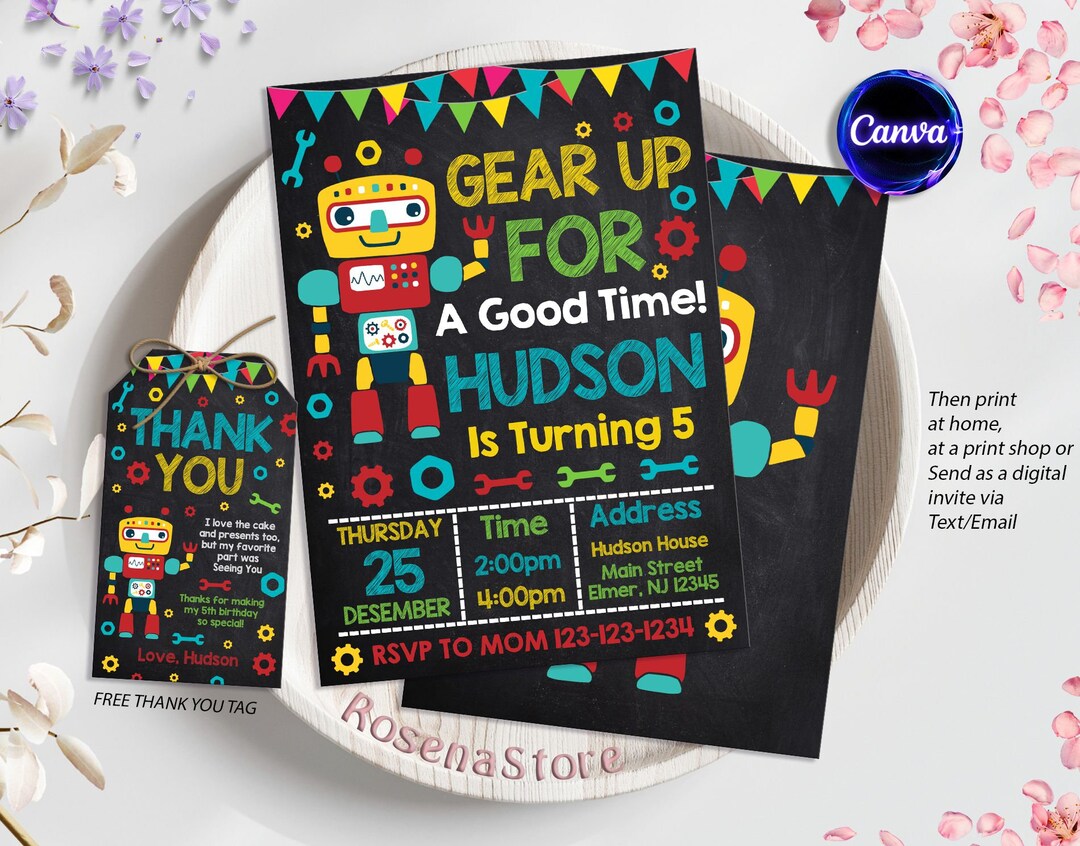 Editable Robot Birthday Invitation, Robot Invitation, Robot Party ...