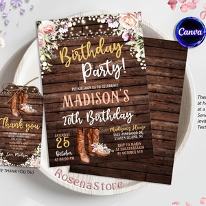 Southwestern Rustic Cowgirl Birthday Invitation, Floral Birthday Invitation, Western Birthday Invitation, Western Theme Party, Digital File