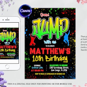 Trampoline Park Birthday Invitation: Editable Canva Template (Digital)