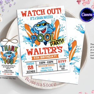 Editable Shrak Pool Invitation, Shark Pool Birthday Invitation, Shark Pool Party Invite, Summer Invitation, Pool Party Bash Birthday Invite