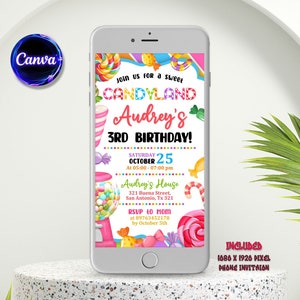 Editable Candyland Electronic Invitation, Candyland Birthday Party Invitation, Sweet Candyland Invite, Candyland Lolipop, Sweet Celebration
