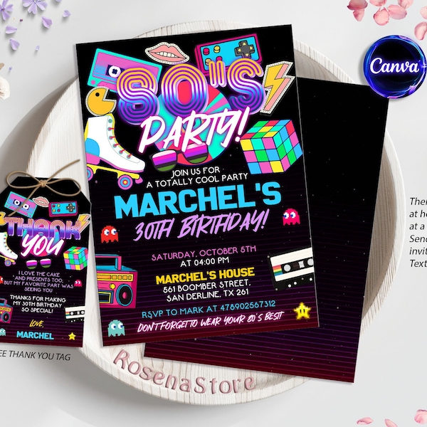 Editable 80s Party Invitation, Back to the 80s, Throwback Party, House Party, Birthday Invitation, 80s Theme, Printable or Digital Invite