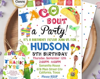 Taco Birthday Invitation, Fiesta Party Invite, Mexican Theme, Cinco De Mayo, Editable Canva Template