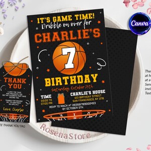 Invitación de baloncesto, invitación de cumpleaños de baloncesto, fiesta de baloncesto, invitación temática deportiva, editable con Canva