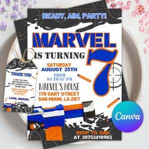 Editable Birthday Party Invitation, Digital Invitation,  Birthday Invite, Birthday Thank You Card, Instant Download, Editable with Canva