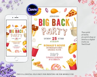 Big Back Party Invitation, Editable Backyard BBQ Invite, Food Party Template, Summer Cookout Invite, Potluck Party Template, Big Back Energy