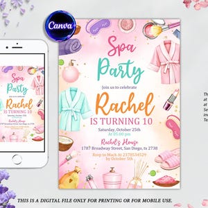 Spa Party Invitation, Spa Girls Birthday Invitation, Tween Birthday Spa Party Invite, Pamper Birthday Glam Party Invite, Digital Canva