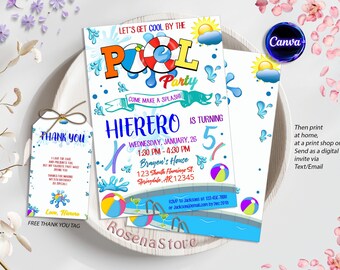 Pool Party Invitation, Pool Party Birthday Invitation, Summer Party Invitation, Cool By The Pool, Pool Party Invite, Summer Birthday Invite