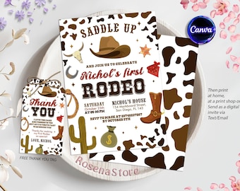 Editable Rodeo Invitation, First Rodeo Birthday Invitation, Wild West Western Template, Printable, Instant Download