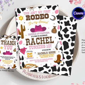 Editable My Second Rodeo Invitation, Cowgirl Birthday Invite, Wild West Cowgirl, 2nd Rodeo, Southwestern Ranch Template Instant Download