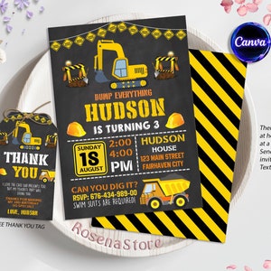 Construction Birthday Invitation, Construction Invitation, Dump Truck Party Invite, Construction Party, Boy Birthday, Birthday Invitation,Editable Invitation,Canva Template,Editable Canva,Dump Truck Party,Construction Party,Construction Invite,truck birthday party,construction theme,dump truck birthday,Truck Party,Boys Birthday,Printable Template
