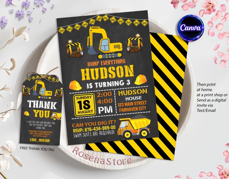 Construction Birthday Invitation, Construction Invitation, Dump Truck Party Invite, Construction Party, Boy Birthday, Birthday Invitation,Editable Invitation,Canva Template,Editable Canva,Dump Truck Party,Construction Party,Construction Invite,truck birthday party,construction theme,dump truck birthday,Truck Party,Boys Birthday,Printable Template