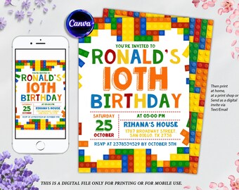 Birthday Party Invitation, Birthday Card, Digital Invitation, Kids Invitation, Any Age, Instant Download, Editable Canva Template
