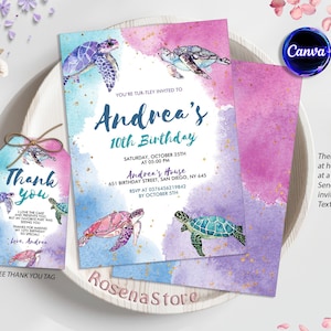 Editable Sea Turtle Invitation, Under The Sea Birthday Invitation, Sea Turtle Birthday Party Invitation Template Instant Download