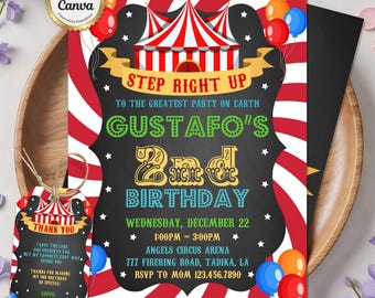 Carnival Birthday Invitation, Circus Theme Party Invite, Kids Fun Fair Invitation, Digital Download, Editable Canva Template