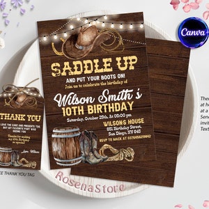 Editable Western Birthday Party Invitation, Cowboy Birthday Party, Country Western Invites, Any Age Invitation