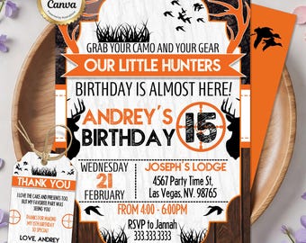 Hunting Birthday Invitation, Camo Birthday Party Invite, Oh Deer Birthday Theme, Little Hunter Party Invitation, Editable Canva Template