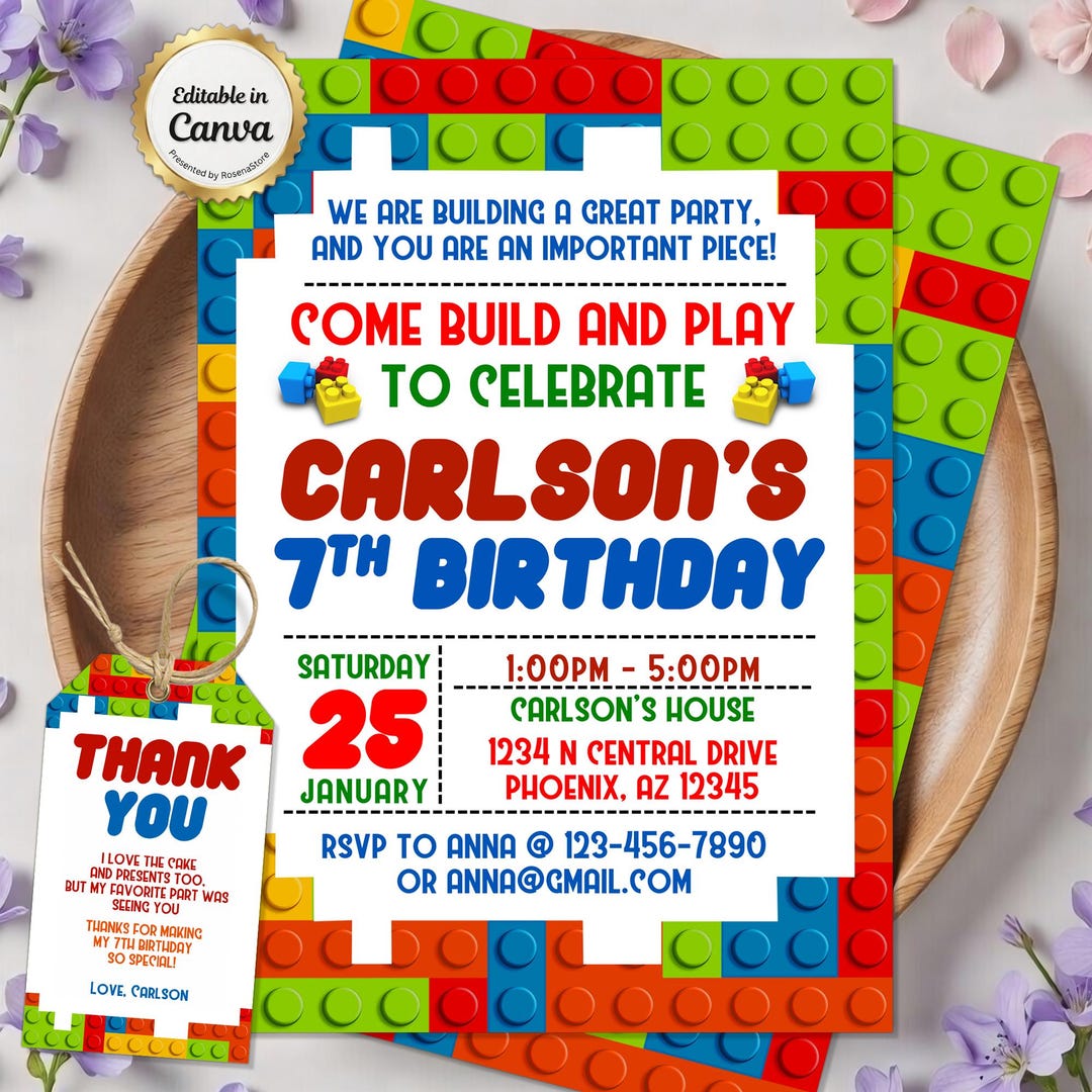 Building Blocks Birthday Invitation, Construction Party Theme Invite ...