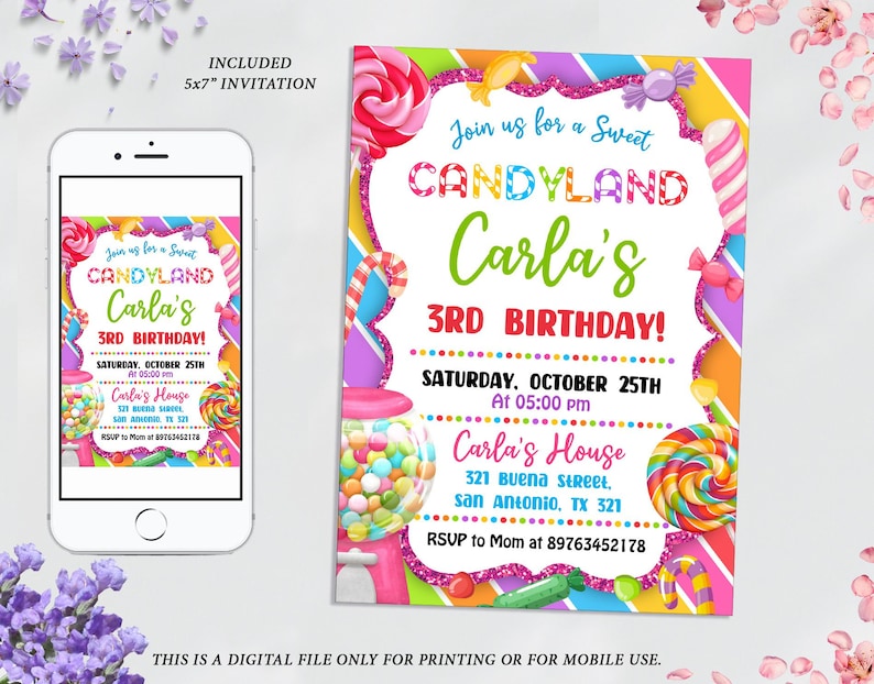 Candyland Invitation,Cand Candyland,Candyland Theme,Candy Birthday,Sweet Celebration,Lolipos Invite,Sweet Candyland,Kids Invitation,Girl Birthday Party,Sweet Girl Invite