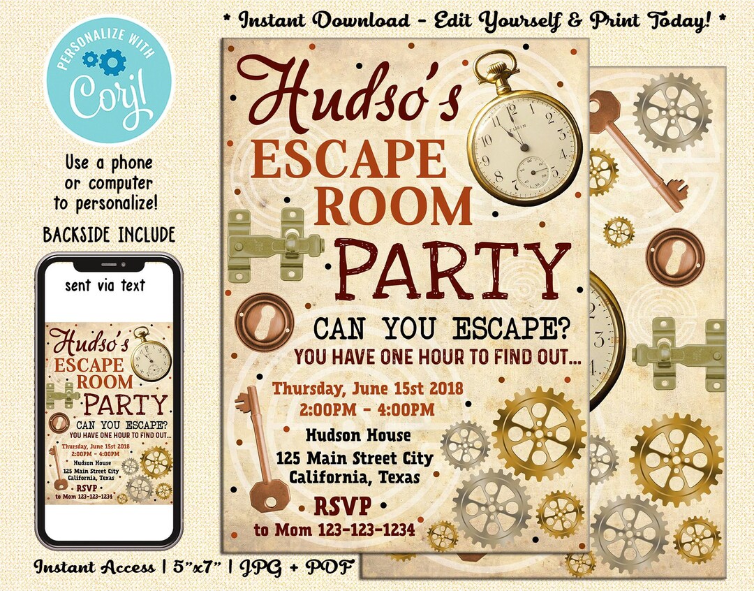 Escape Room Invitations, Escape Room Party, Escape Room Invites, Escape Room Birthday Invitation