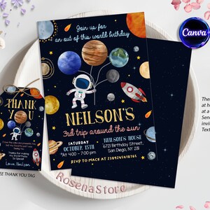 Outer Space Birthday Invitation Template, Planets Rocket Ship Astronaut Invite, Galaxy Blast Off Invitation, Editable Invitation