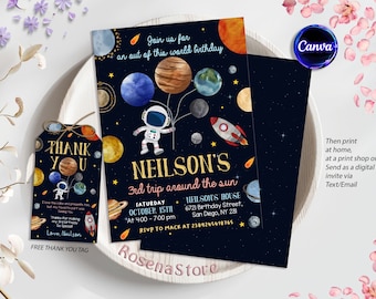 Outer Space Birthday Invitation Template, Planets Rocket Ship Astronaut Invite, Galaxy Blast Off Invitation, Editable Invitation