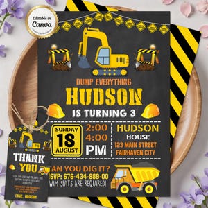 boy birthday invite,three and diggin it,excavator birthday,construction invite,birthday invitation,digger invite,dump truck invite,3rd birthday invite,builder invitation,construction party,construction site,1st birthday invite,2nd birthday invite