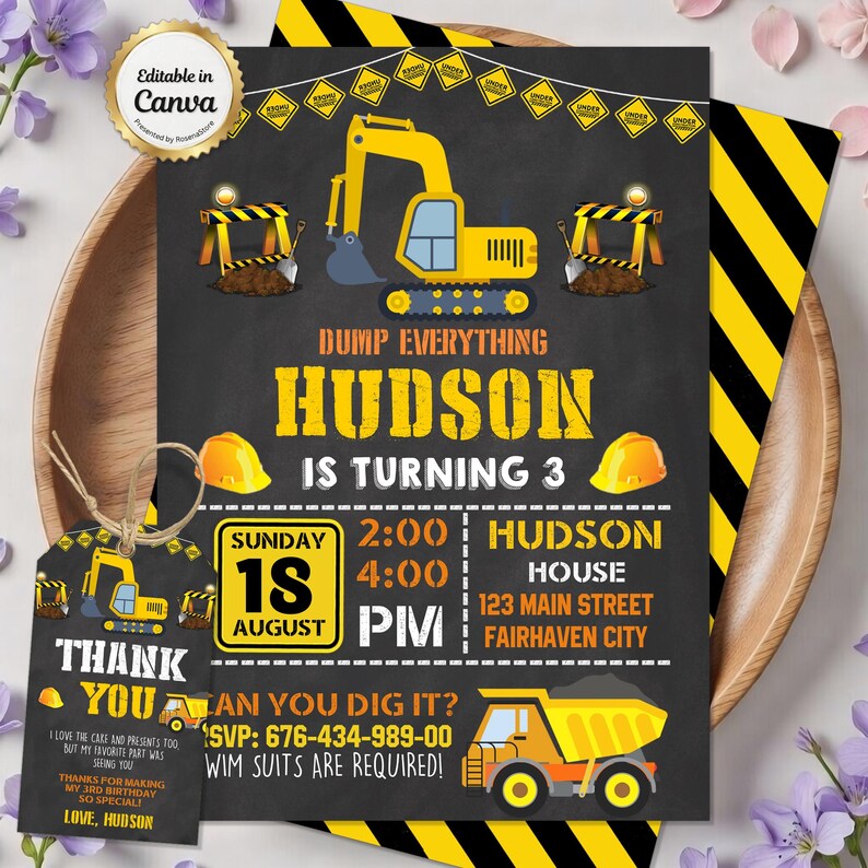 boy birthday invite,three and diggin it,excavator birthday,construction invite,birthday invitation,digger invite,dump truck invite,3rd birthday invite,builder invitation,construction party,construction site,1st birthday invite,2nd birthday invite