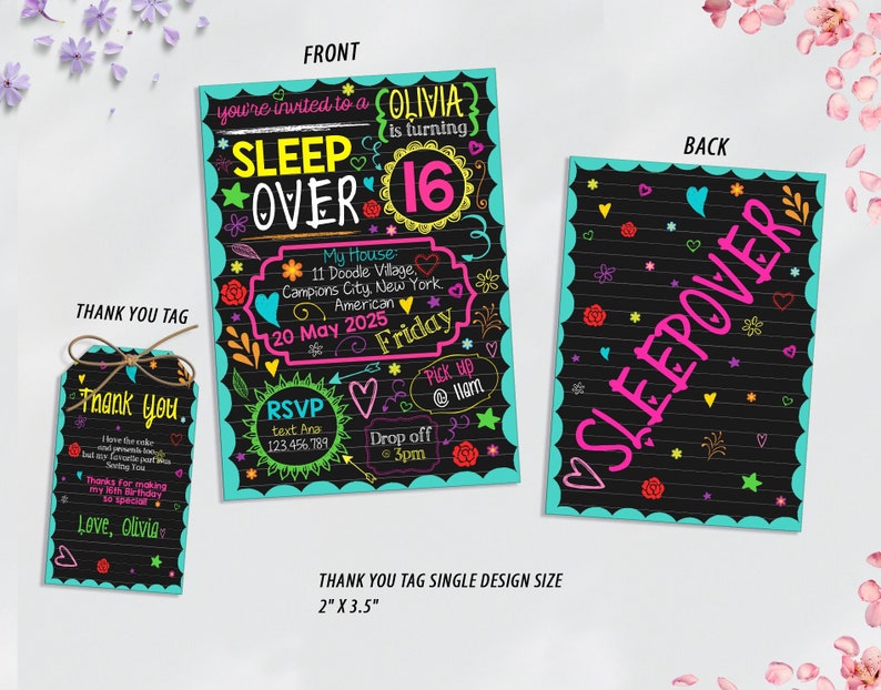 May include: A black and white thank you tag with a colorful border. The text reads "Thank you. I love the presents but my favorite part was seeing you! Thanks for making my 16th birthday so special. Love, Olivia."
