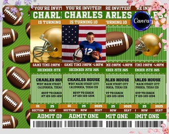 Football Birthday Invitation Ticket Invitation, American Football Ticket Invite, Sports Ticket Style Party Invite, Any Age birthday Invite