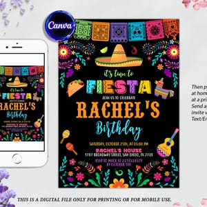 Editable Fiesta Birthday Invitation: Mexican Papel Design (Digital Download)