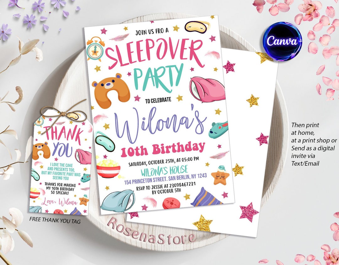 Slumber Birthday Invitation Printable Sleepover Invite Slumber Party 