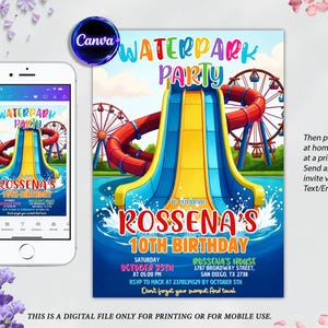 Editable Water Park Birthday Invitation , Water Park Party Invitation, Summer Pool Party Invite,Waterslide Invitation ,Instant Download