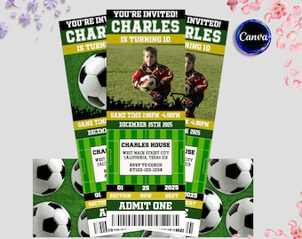 Soccer Ticket Birthday Invitation, Football Ticket Invite Template, Soccer Party Kids, Digital Editable Printable, Instant Download