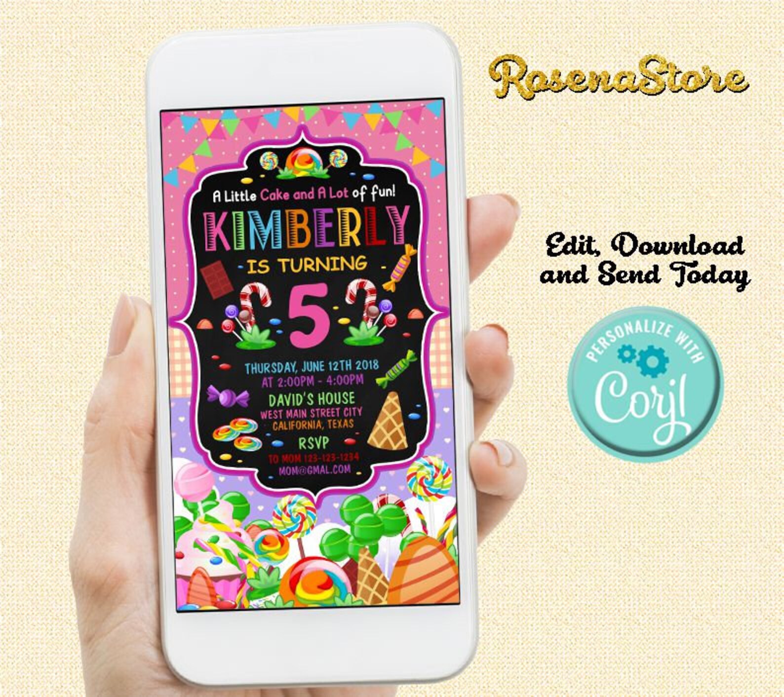 Candyland Electronic Invitation Sweet Shop Invitation Candy Etsy