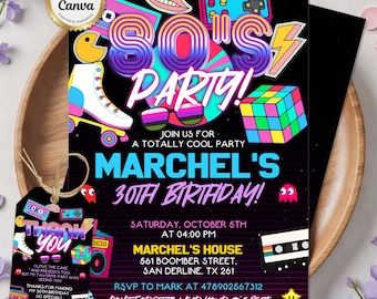 80s Party Birthday Invitation, Back to the 80s Invitation, Throwback Party Invite, House Party, 80s Theme, Editable Canva Template