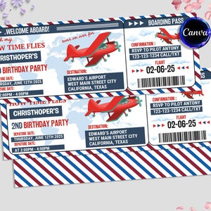Invitation d'anniversaire de carte d'embarquement d'avion, invitation de premier anniversaire de passages rapides, invitation de carte d'embarquement de premier anniversaire