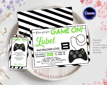 Convite de videogame, convite de aniversário para jogos, convite para festa de jogador, convite para festa de aniversário infantil, editável no Canva