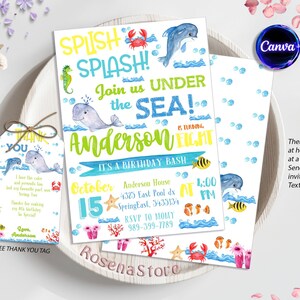 Under The Sea Birthday Invitation, Under The Sea Party Invite, Editable Ocean Animals Party Invite Template, Under The Sea Birthday Party