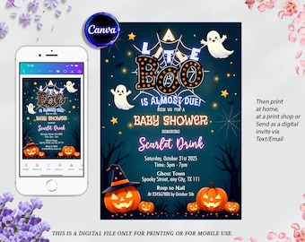 A Little Boo Baby Shower Invitation, Halloween Boy Baby Shower Invite, Ghost Halloween Baby Shower Invite, Cute Ghost Party, Editable Canva