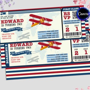Airplane Birthday Invitation, Airplane Ticket Invite, Boarding Pass Invitations, Any Age, Instant Download