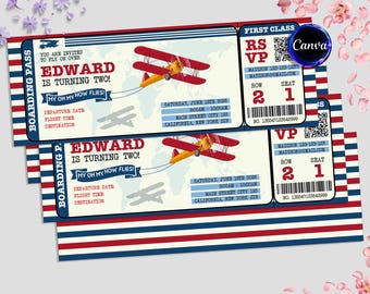 Airplane Birthday Invitation, Airplane Ticket Invite, Boarding Pass Invitations, Any Age, Instant Download