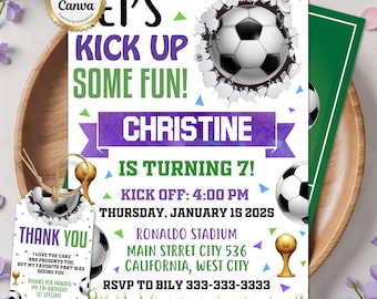 Soccer Birthday Invitation, Football Party Invite, Editable Canva Template (Digital File)