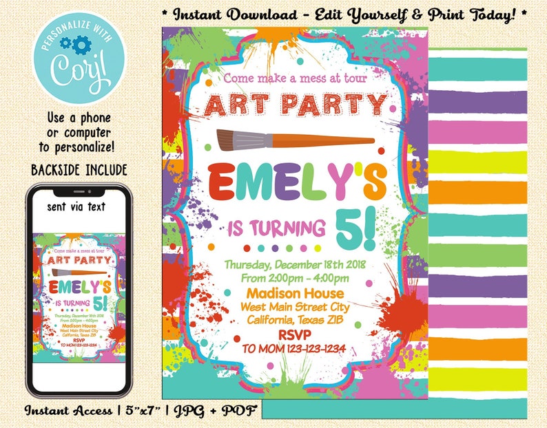 Art Painting Birthday Party Invitation Painting Party Invite Etsy
