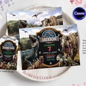 Dinosaur Party Invitation, Dinosaur World Invite, Dino Boy Birthday Party, T-Rex Party Invite, Jurassic 1st 3rd 5th Birthday, Editable Canva