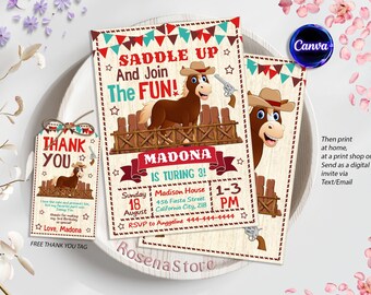 Horse Birthday Invitation, Pony Birthday Invitation, Buckaroo birthday invitation, Cowboy Party, Editable with Canva