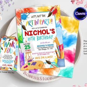 Editable Art Birthday Party Invitation, Art in Party Birthday Party Invite, Painting Art Birthday Invitation, Art Painting Artist Birthday