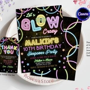 Editable Glow Party Birthday Invitation, Glow Gender Neutral Invites , Glow Party Template, Neon Party Invites Editable Glow Party Template