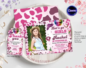 Editable Space Cowgirl Birthday Party Invitation, Pink Disco Cowgirl Party, Nashville Rodeo Birthday Party, Any Age Party, Instant Download
