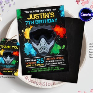 Editable Paintball Birthday Invitation, Pait Ball Invitation, Paintball Party Invite, Paintball Invitation Instant Download